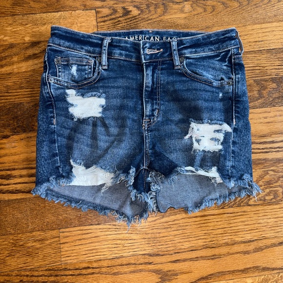 American Eagle Outfitters Pants - American Eagle Outfitters Women's Ripped Stretchy Jean Shorts - Dark Blue